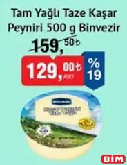 BİNVEZİR TAM YAĞLI TAZE KAŞAR PEYNİRİ 500 G